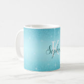 Mug Élégant Blue Sparkle Parties scintillant Nom du mo (Devant gauche)