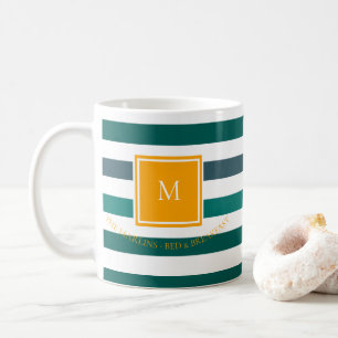Mug Élégant blues Turquoise blanc rayé Monogramme B &