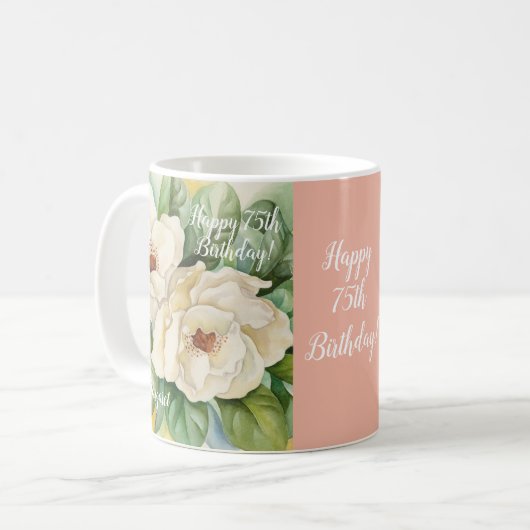 Mug Elégant Blush Pink 75th Birthday Floral Ajouter un (Devant gauche)