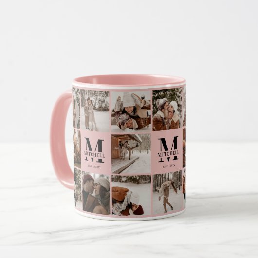 Mug Élégant Blush Pink Multi-Photo Collectionner (Devant gauche)