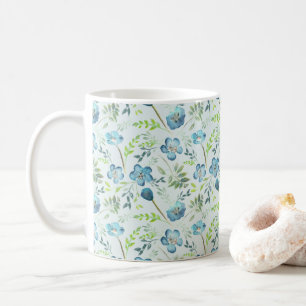 Mug Elégant Boho bleu vert Aquarelle Fleurs