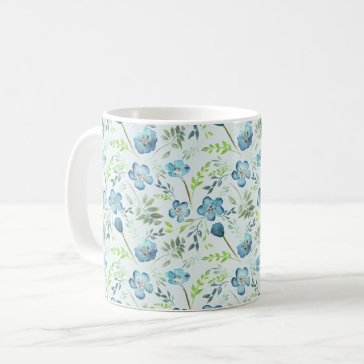Mug Elégant Boho bleu vert Aquarelle Fleurs (Devant gauche)