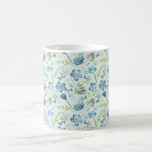 Mug Elégant Boho bleu vert Aquarelle Fleurs (Centre)