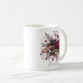 Mug Elégant Boho Bourgogne Rustique Bleu et Motif roug (Devant droit)