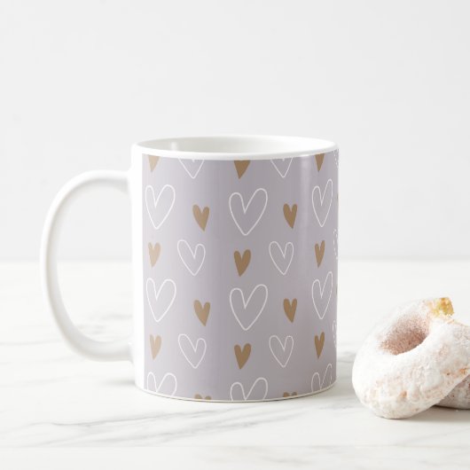 Mug Elégant Boho Pastel Coeurs Grey Gold Cadeau (Avec donut)