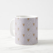 Mug Elégant Boho Pastel Coeurs Grey Gold Cadeau (Devant gauche)