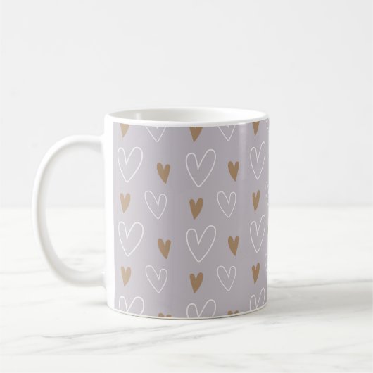 Mug Elégant Boho Pastel Coeurs Grey Gold Cadeau (Gauche)
