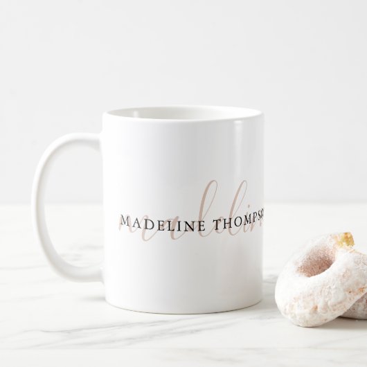 Mug Élégant Boho Plain Neutre Beige Script (Avec donut)