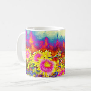 Mug Elégant boho retro aquarelle de tournesol champs