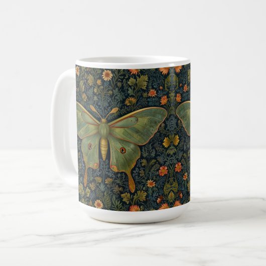 Mug Élégant boho rétro Luna moth botanique (Devant gauche)
