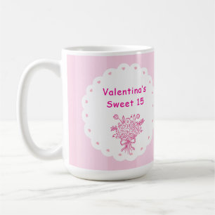 Mug Élégant Bouquet Floral de Quinceañera   Rose & Bla