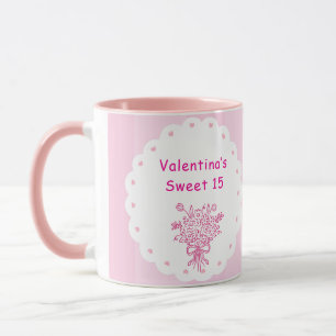 Mug Élégant Bouquet Floral de Quinceañera Rose & Bla