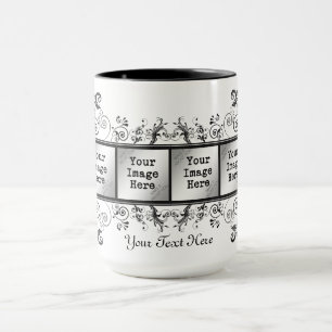 Mug Élégant cadre noir fleuri 6 photos