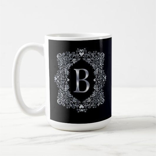 Mug Élégant cadre orange diamant initial B (Gauche)