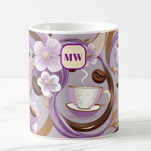 Mug Élégant café lavande fleurs & ruban monogramme