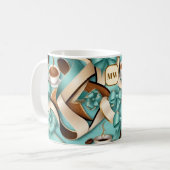 Mug Élégant café turquoise ruban arcs monogramme (Devant gauche)