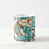 Mug Élégant café turquoise ruban arcs monogramme (Centre)