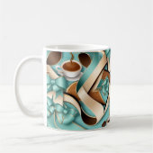 Mug Élégant café turquoise ruban arcs monogramme (Gauche)