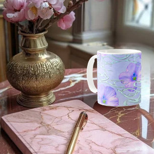Mug Élégant casque de téléphone à fleurs violettes - A