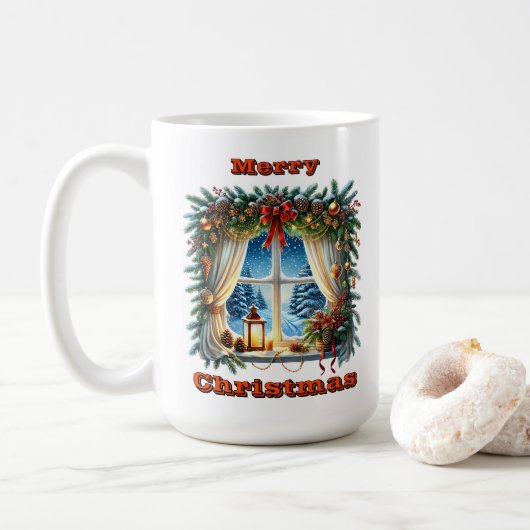 Mug Élégant charme de fenêtre festive (Avec donut)