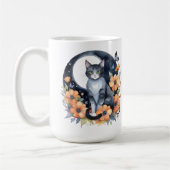 Mug Élégant Chat noir Floral Moon Art Amoureux des cha (Gauche)