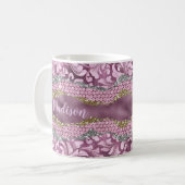Mug Élégant chatterie florale monogramme d'or rose vio (Devant gauche)