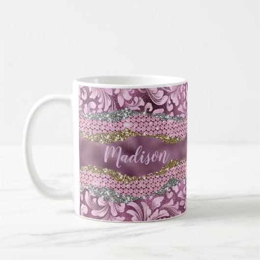 Mug Élégant chatterie florale monogramme d'or rose vio (Gauche)