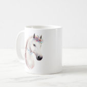 Mug Elégant Cheval Blanc avec Art Floral Couronne Impr (Devant gauche)