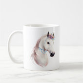 Mug Elégant Cheval Blanc avec Art Floral Couronne Impr (Gauche)