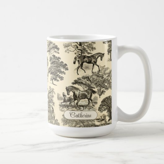 Mug Élégant Cheval Rustique Arbres Beige Tan Toile (Droite)