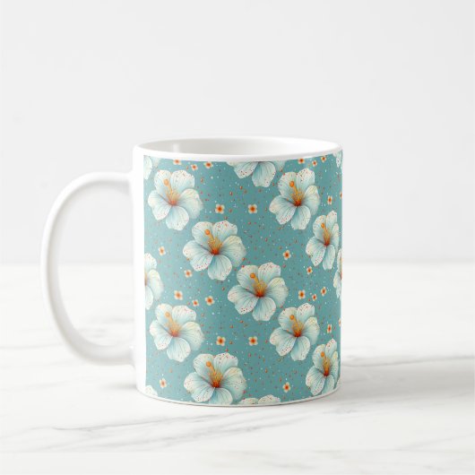 Mug Élégant Chic Blanc Design Design Moderne Fleurs (Gauche)