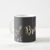 Mug Élégant Chic Feuilles d'Or, Mariée (Devant gauche)