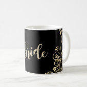 Mug Élégant Chic Fleurs en Or, Mariée (Devant droit)