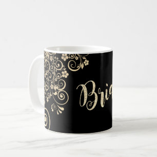 Mug Élégant Chic Fleurs en Or, Mariée