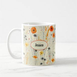 Mug Élégant Chic Orange Design Moderne Fleurs