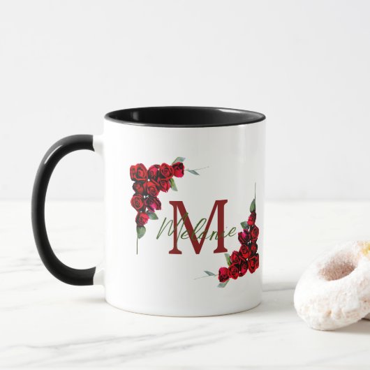 Mug Élégant Chic Romantique Roses Rouges Floral (Avec donut)