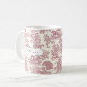 Mug Élégant Chic Rose Toile de Cheval Rustique Nom (Devant gauche)