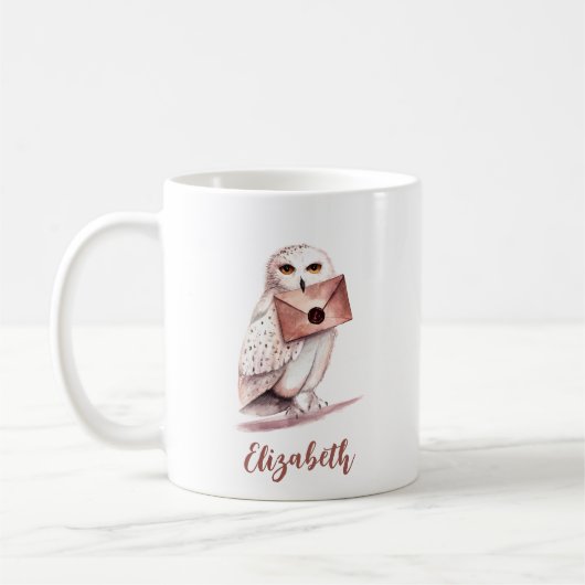 Mug Elégant Chouette aquarelle Nom personnalisé (Gauche)