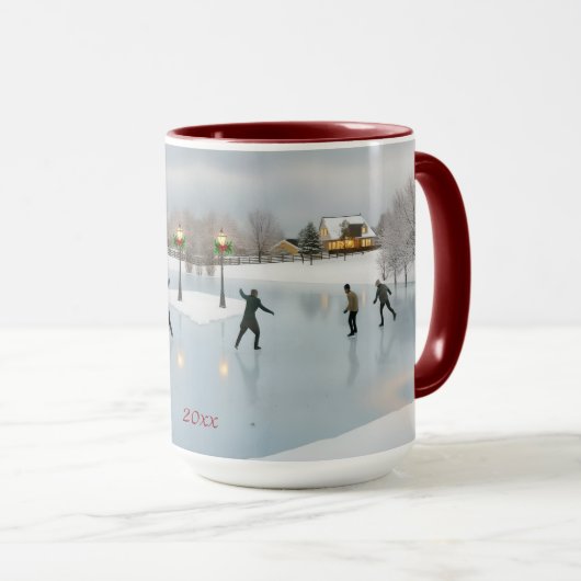 Mug Elegant Christmas scene featuring ice skaters (Devant droit)