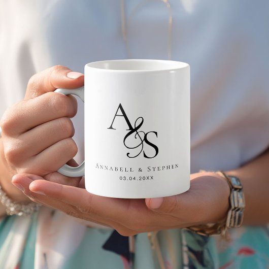 Mug Élégant, Classique, Monogramme, Mariage