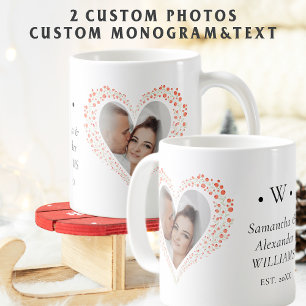 Mug Élégant Cœur Botanique Photo Mariage Noël