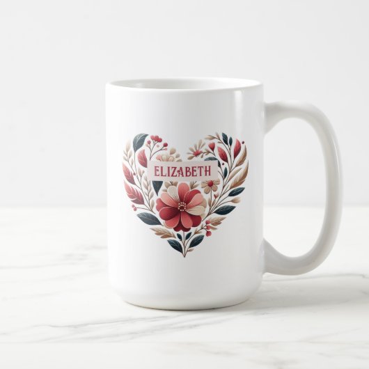Mug Élégant coeur floral Valentine (Droite)