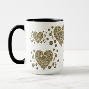 Mug Élégant Cœurs et Fleurs en Or – Cadeau Romanti