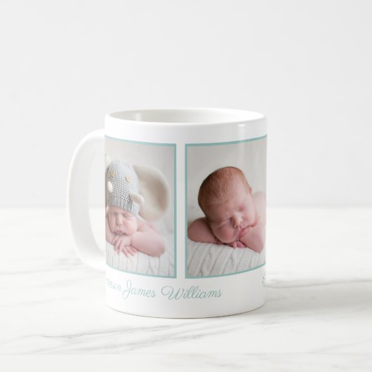 Mug Élégant Collage photo bébé Mention vert Script (Devant gauche)