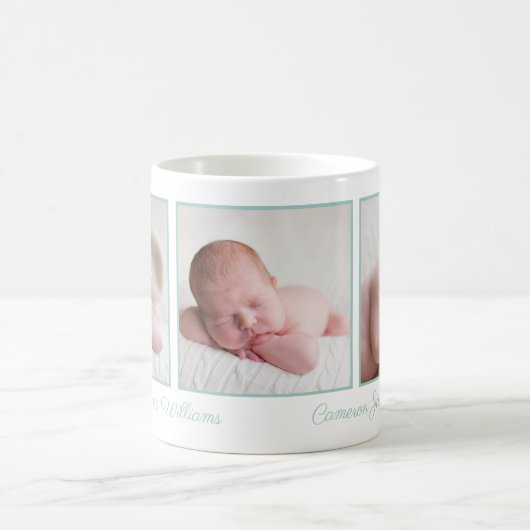 Mug Élégant Collage photo bébé Mention vert Script (Centre)