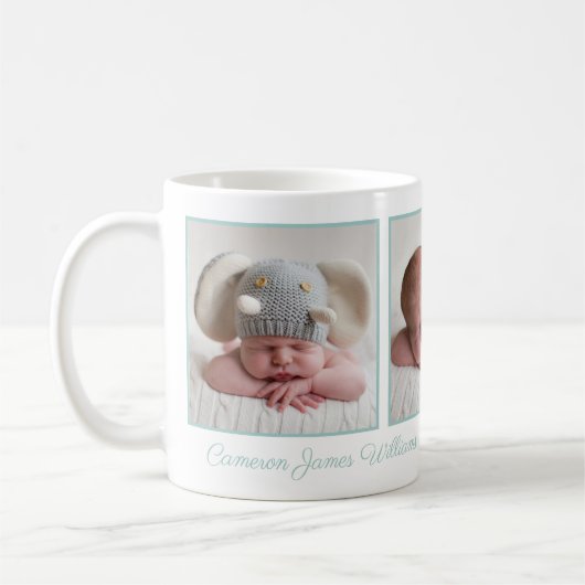 Mug Élégant Collage photo bébé Mention vert Script (Gauche)