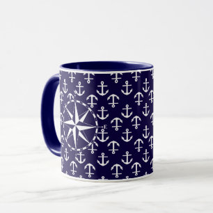 Mug Élégant Compas Nautique Et Motif Ancre Bleu