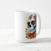 Mug Elégant crâne de sucre avec fleurs (Devant droit)