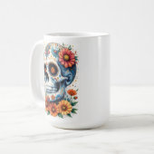 Mug Elégant crâne de sucre avec fleurs (Devant gauche)