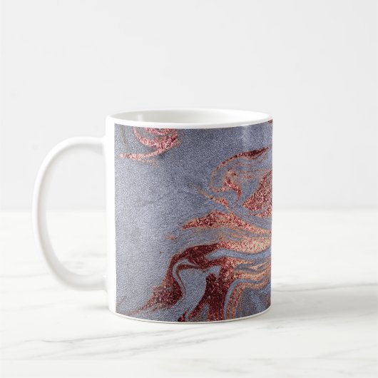 Mug Élégant cuivre moderne rose or & marbre bleu (Gauche)